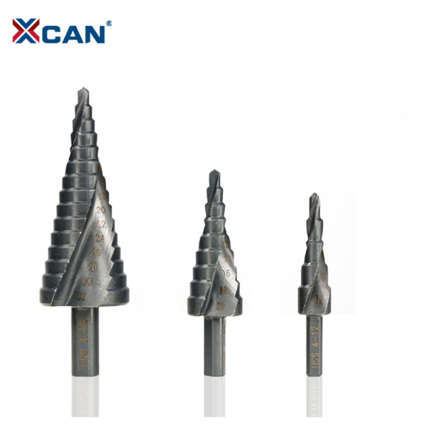 Набор сверл ступенчатых с круглым хвостовиком XCAN HSS-TiN 4-12/4-20/4-32 мм, 3 шт.