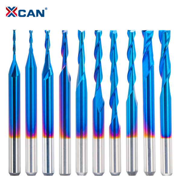 Фреза концевая спиральная двухзаходная XCAN с плоским торцом, с нано-синим покрытием, хвостовик 3,175 мм, 1 шт.